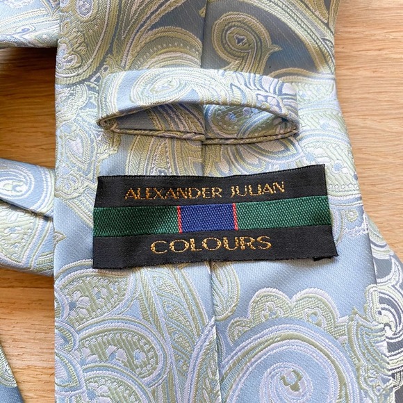ALEXANDER JULIAN COLOURS Men's Blue Paisley Handmade Polyester Necktie sz OS - Picture 8 of 8